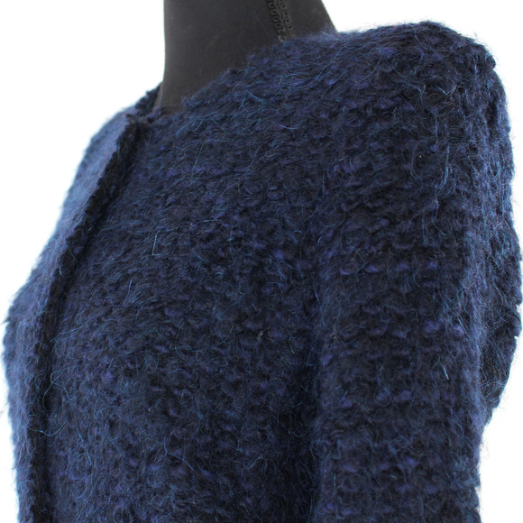 IRO Billa Navy Blue Boucle Wool Blend Tweed Snap Blazer 38 Crewneck Jacket M - Picture 4 of 8